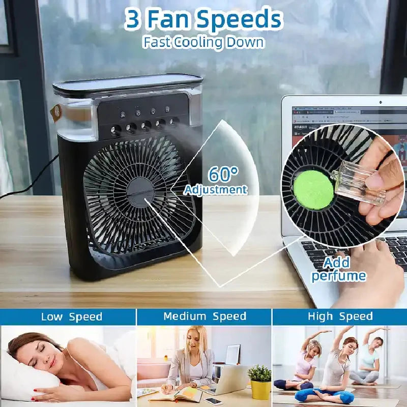 Stay Cool and Comfortable with the 3-in-1 Portable USB Electric Fan and Humidifier with LED Night Light