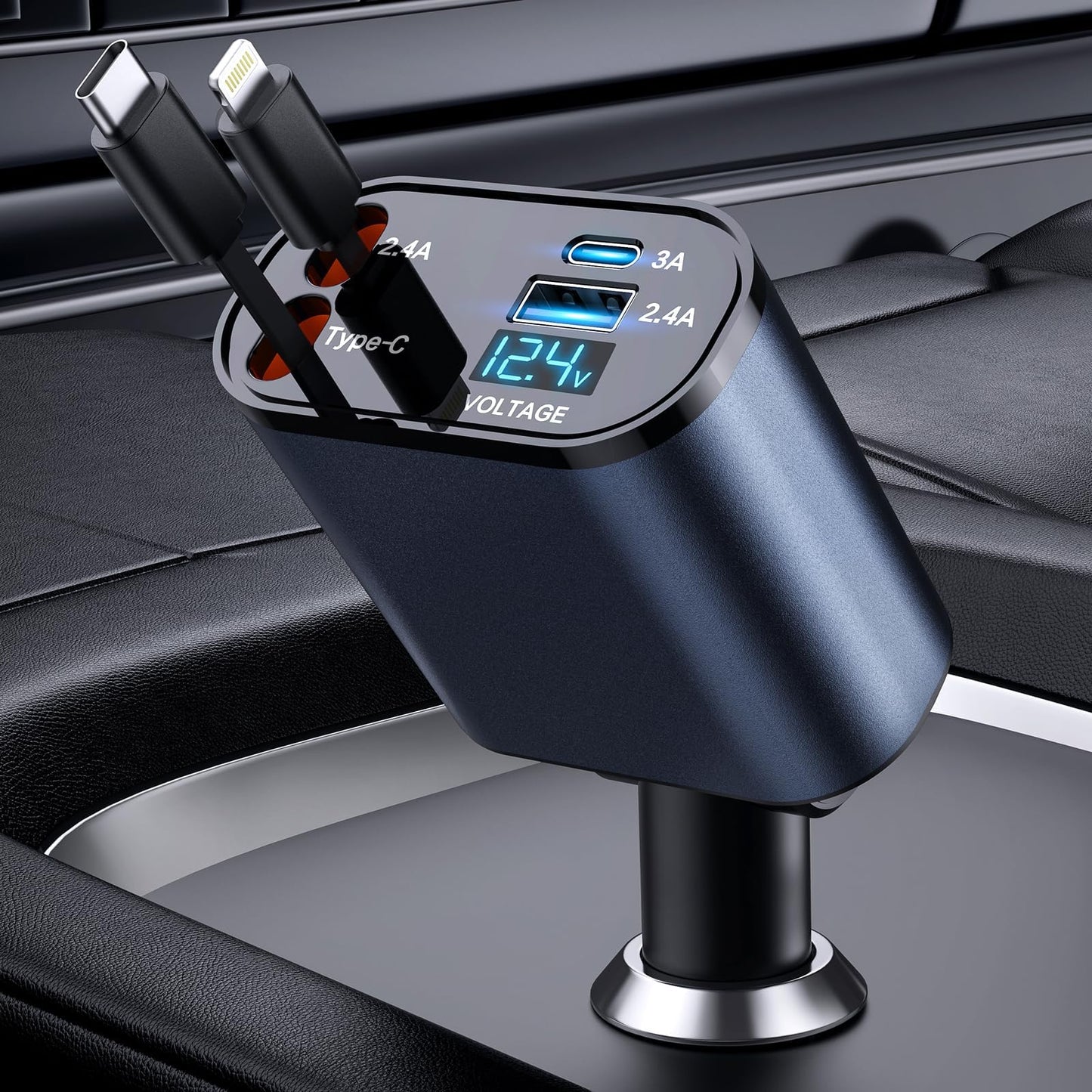 Ultimate 4-in-1 Retractable Fast Car Charger - 66W, Compatible with iPhone 15/14/13/12/11, Galaxy, Pixel