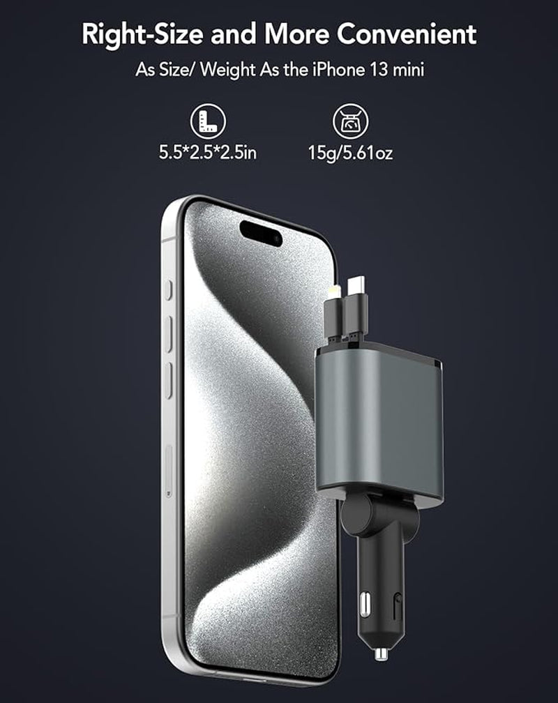 Ultimate 4-in-1 Retractable Fast Car Charger - 66W, Compatible with iPhone 15/14/13/12/11, Galaxy, Pixel