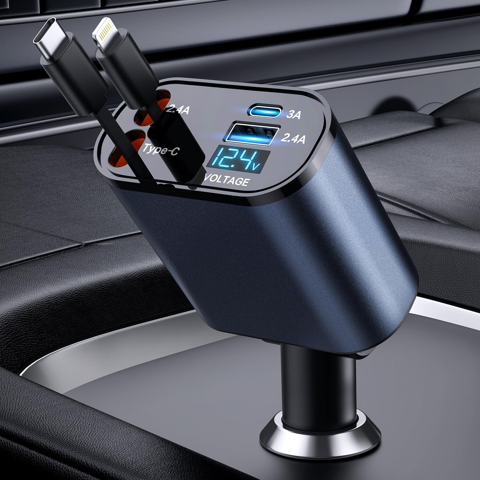Ultimate 4-in-1 Retractable Fast Car Charger - 66W, Compatible with iPhone 15/14/13/12/11, Galaxy, Pixel
